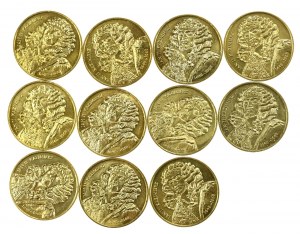 III RP, set of 2 gold 2000, John II Casimir. 11 pieces total. (212)