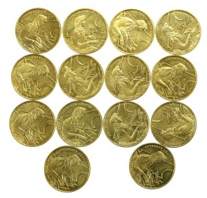 III RP, set of 2 gold 1999, 150th anniversary of the death of F. Chopin. 14 pieces total. (214)