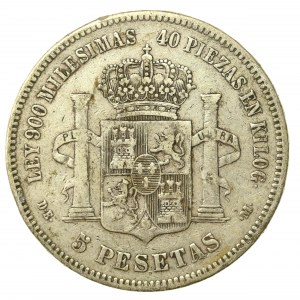 Spain, Alfonso XII, 5 pesetas 1875 (817)