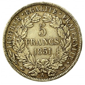 Francja, II Republika, 5 franków 1851, Paryż (818)