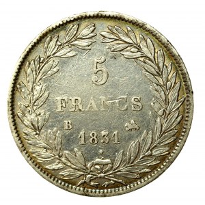 Francja, Ludwik Filip I, 5 franków 1831, Rouen (819)