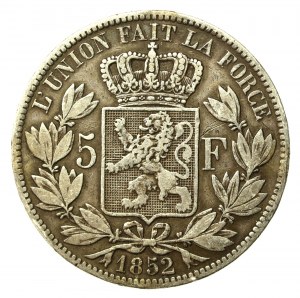 Belgium, Leopold I, 5 francs 1852 (822)