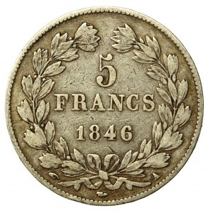Francja, Ludwik Filip I, 5 franków 1846, Paryż (829)