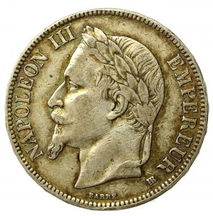 France, Napoleon III, 5 francs 1868, Strasbourg (830)