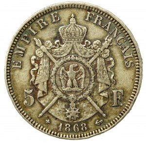 France, Napoleon III, 5 francs 1868, Strasbourg (830)