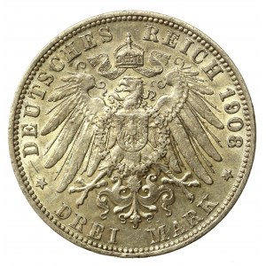 Niemcy, Prusy, Wilhelm II, 3 marki 1908 (855)
