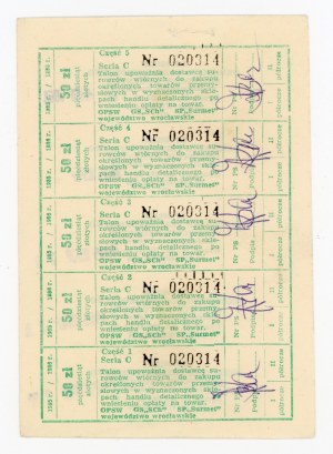 Recycled paper talons, Wroclaw province, 50 zloty 1985/1986 - block of 5 pcs. (413)