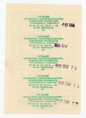 Recycled paper talons, Wroclaw province, 50 zloty 1985/1986 - block of 5 pcs. (413)