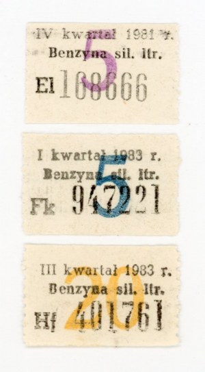 Gasoline vouchers 1981-1983. set of 3 pcs. (415)