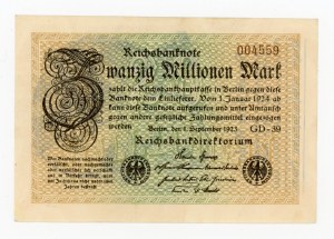 Germany, 20 million marks 1923 with anti-Semitic print on reverse SOWJED JUDE RADECK, Judaica (487)