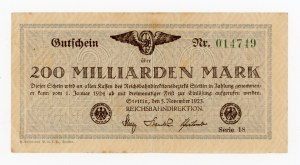 Szczecin/Stettin; Reichsbahndirektion, 200 billion marks 1923. series 18 not described in the literature (351)