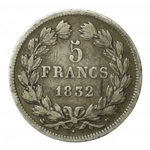 Francja, Ludwik Filip I, 5 franków 1832 D, Lyon (130)