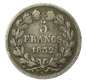 France, Louis Philippe I, 5 francs 1832 D, Lyon (130)