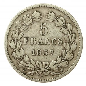 Francja, Ludwik Filip I, 5 franków 1837 W, Lille (131)