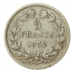 Francja, Ludwik Filip I, 5 franków 1832 BB, Strasburg (133)