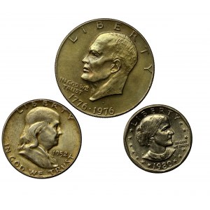 USA, zestaw 1/2 i 1 dolar 1952-1980. Razem 3 szt. (988)