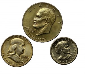 U.S., 1/2 and 1 dollar set 1952-1980. total of 3 pcs. (988)