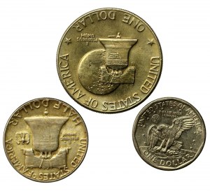 U.S., 1/2 and 1 dollar set 1952-1980. total of 3 pcs. (988)