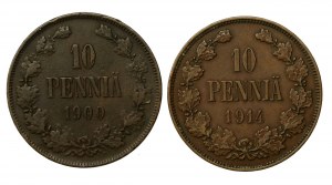 Finland, Nicholas II, set of 10 pennia 1900 and 1914. total of 2 pcs. (999)