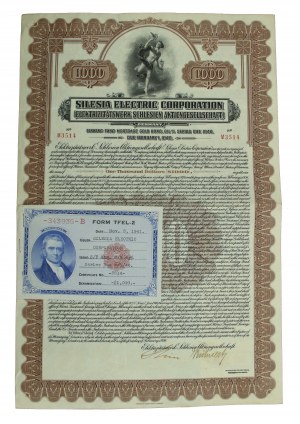 Silesia Electric Corporation, $1,000 in gold 1926. rare (400)