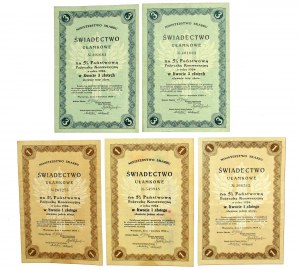 5% State Conversion Loan 1924, fractional certificate of 1 and 3 zloty. Set of 5 pcs. (916)