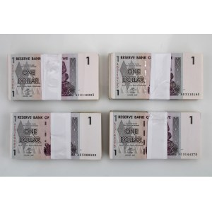 Zimbabwe, 1 dolar 2007. 4 x Paczka bankowa 100 szt. Razem 400 szt. (1205)