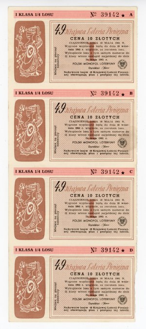 49 National Money Lottery, 1961 A, B, C, D. Total of 4 pcs. (273)