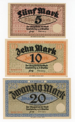 Gorzow Wlkp./Landsberg a.d.Warthe, 5 marks, 10 marks and 20 marks 1918 - set of 3 pieces (143)