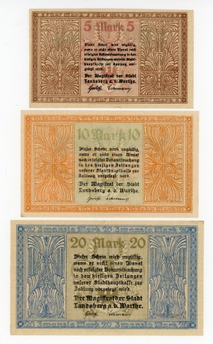 Gorzow Wlkp./Landsberg a.d.Warthe, 5 marks, 10 marks and 20 marks 1918 - set of 3 pieces (143)