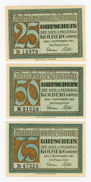 Kolobrzeg/Kolberg, 25 fenig, 50 fenig and 75 fenig 1921 - notgeld set of 4 pcs. (146)