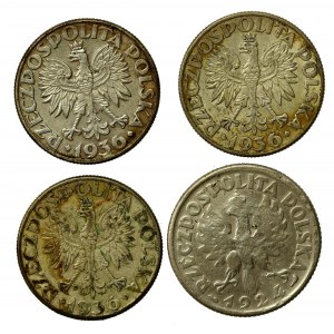 II RP, zestaw 1 i 2 złote 1924-1936. Razem 4 szt. (3002)