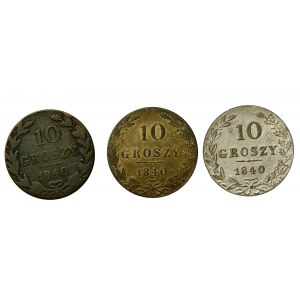 Zabór rosyjski, zestaw 10 groszy 1840. Razem 3 sztuki (3007)