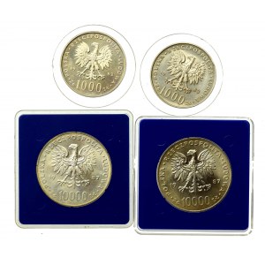 PRL, zestaw 1000 i 10.000 złotych 1982-1987, Jan Paweł II. Razem 4 szt. (3026)