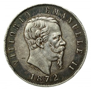 Włochy, Wiktor Emanuel II, 5 lirów 1872, Mediolan (2101)