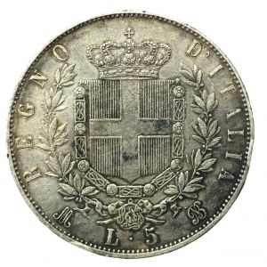 Włochy, Wiktor Emanuel II, 5 lirów 1872, Mediolan (2101)