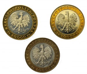 Third Republic, set of 20,000 gold 1991, 225th anniversary of the Warsaw Mint. Total of 3 pcs. (3028)
