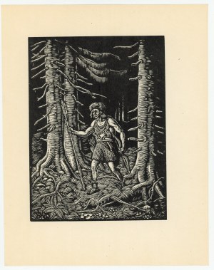 Wladyslaw Skoczylas. A man in a primeval forest - illustration for , 