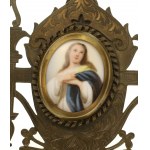 Stoup dish with miniature of the Virgin Mary on porcelain, bronze (900)