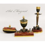 Set of dryer, inkwell, candle holder. Bronze gilt, bronze patinated marble empire II (913)