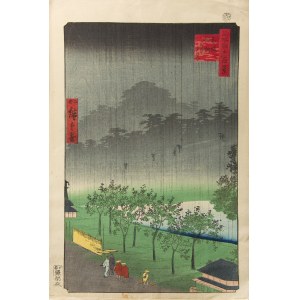 Utagawa Hiroshige II (1826 - 1869 ), Vue du soir de Kirbat sous la pluie de la série Cent vues célèbres d'Edo, vers 1859.