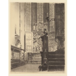 Leon Wyczółkowski (1852 Huta Miastkowska - 1936 Warszawa), Wnętrze kościoła Mariackiego z widokiem na ołtarz Stwosza, 1926-27