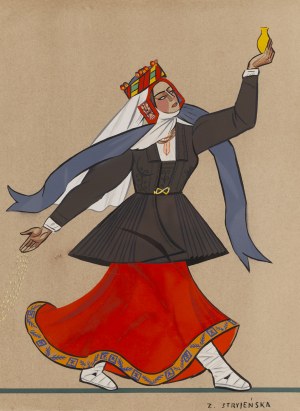 Zofia Stryjeńska (1891 Kraków - 1976 Genewa), Strój ludowy z Wilna - plansza XXXIX z teki 'Polish Peasants' Costumes', 1939
