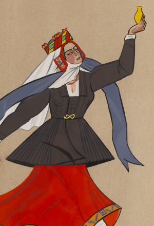 Zofia Stryjeńska (1891 Kraków - 1976 Genewa), Strój ludowy z Wilna - plansza XXXIX z teki 'Polish Peasants' Costumes', 1939