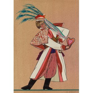 Zofia Stryjeńska (1891 Krakov - 1976 Ženeva), Chłop z Krakowskiego / Krakovský sedlák, list I z portfolia Kroje polských sedláků, 1939