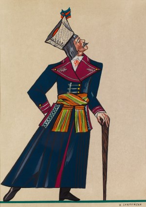 Zofia Stryjeńska (1891 Kraków - 1976 Genewa), Chłop z Wilanowa koło Warszawy, plansza VII z teki 'Polish Peasants' Costumes', 1939