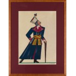Zofia Stryjeńska (1891 Krakov - 1976 Ženeva), Rolník z Wilanowa u Varšavy, list VII z portfolia Kroje polských rolníků, 1939