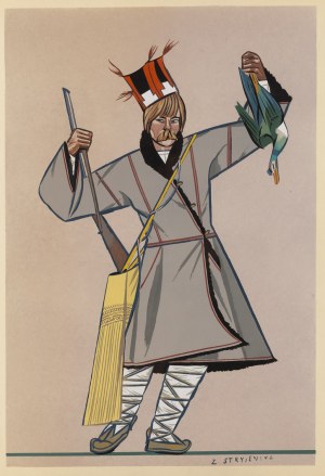 Zofia Stryjeńska (1891 Kraków - 1976 Genewa), Chłop z Polesia, plansza XXIX z teki 'Polish Peasants' Costumes', 1939