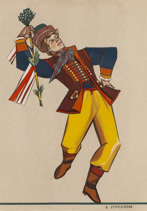 Zofia Stryjeńska (1891 Kraków - 1976 Genewa), Chłop ze Śląska plansza XIII z teki 'Polish Peasants' Costumes', 1939