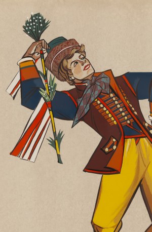 Zofia Stryjeńska (1891 Kraków - 1976 Genewa), Chłop ze Śląska plansza XIII z teki 'Polish Peasants' Costumes', 1939