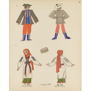 Zofia Stryjeńska (1891 Cracovie - 1976 Genève), Costumes folkloriques de Lviv. Feuillet XII du portfolio Costumes de paysans polonais, 1939